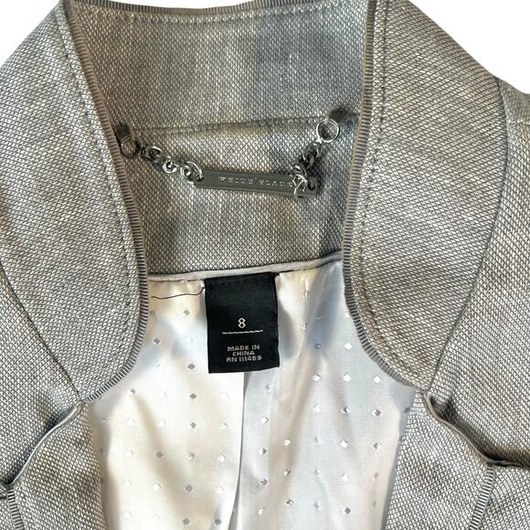 White House Black Market Gray Linen-Blend Ruffle Front Blazer Size 8 - Picture 3 of 11